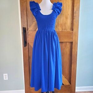 Entro Royal Blue Smocked Midi Dress
